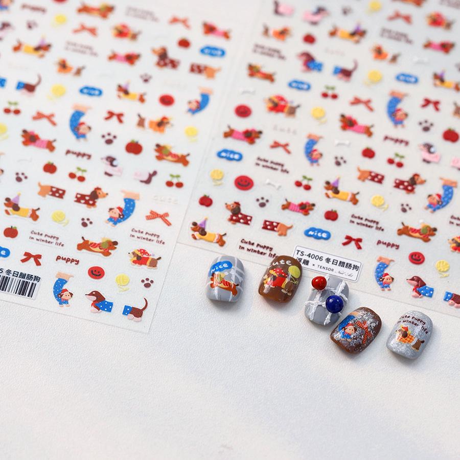 

TENSOR Winter Dachshund Cartoon Nail Art Stickers Matte Sheer Embossed TS-4005