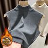 Women's Sleeveless Turtleneck Top Double-sided Fleece Warm Inner Wear Slim Fit Scalloped Hem