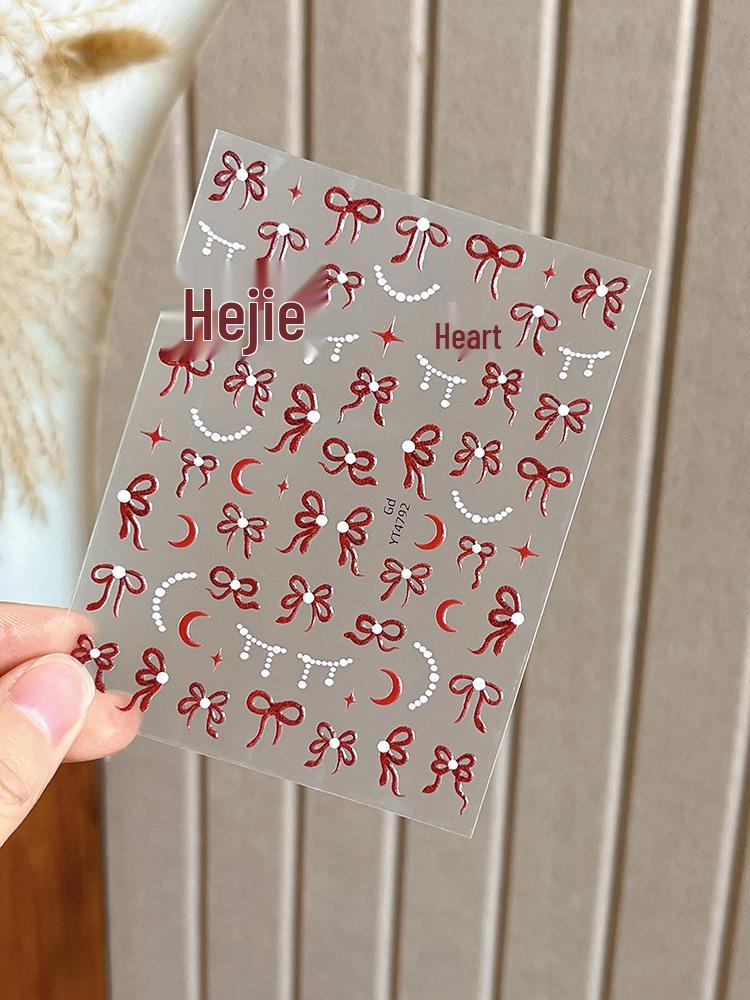 Embossed Bow & Star Moon Nail Stickers - Hot Stamping Decals for Nail Art Decoration