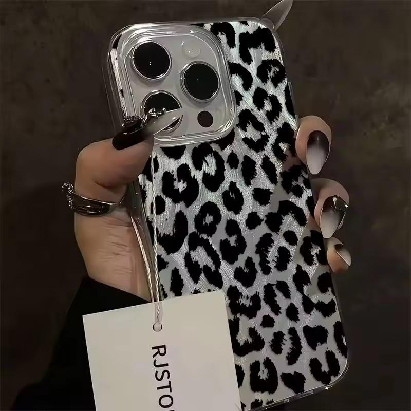 Luxury Leopard Fox Tail Pattern Silvery Phone Case For iPhone 16 15 14 13 12 11 Pro Max X XR XS MAX 7 8 Plus Anti Fall Cover