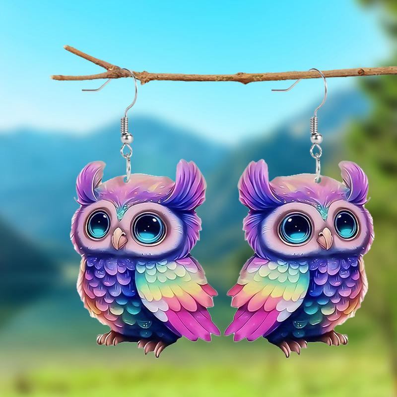 

1 пара серег-капель с фиолетовой совой и животными, модные акриловые серьги для женщин, креативные серьги, подарок на вечеринку, подарок на день рождения, рождественский подарок