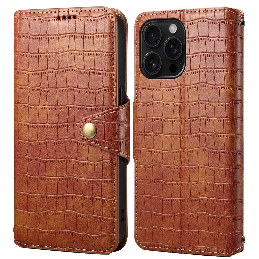 For iPhone 16 Pro Case Wallet Crocodile Texture Leather Phone Cover A