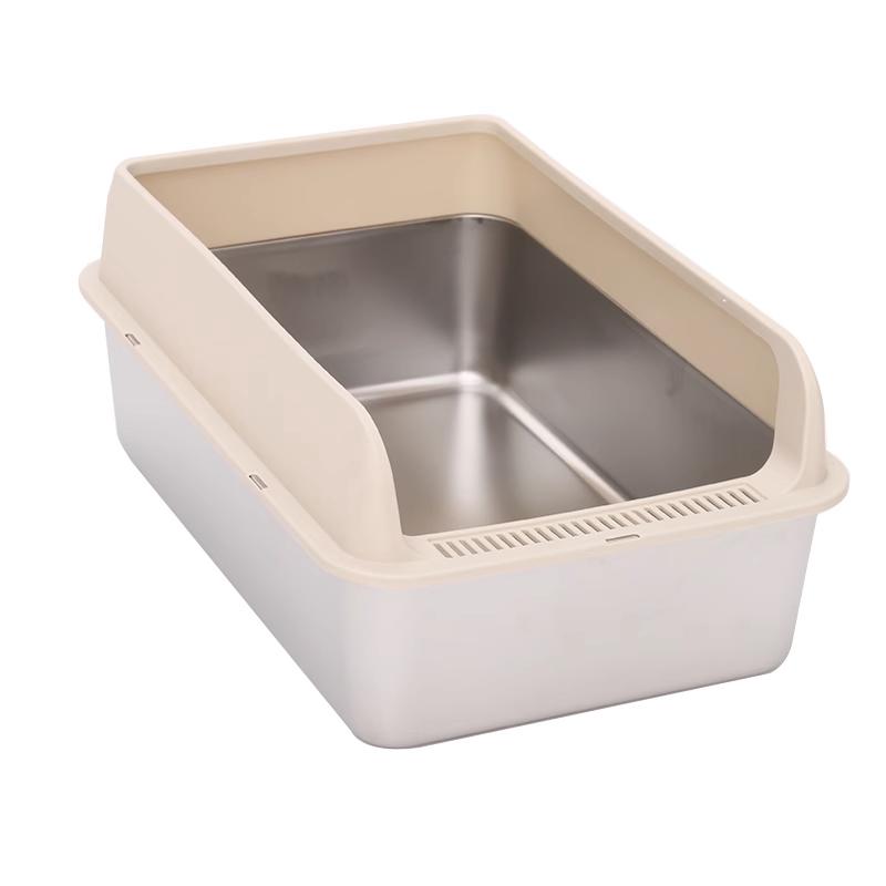 Stainless Steel Cat Litter Box Semi-closed Splash-proof Cat Sandbox Easy Cleaning Cats Toilet High Load-bearing Pet Toilets
