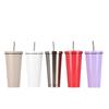 Double-Layer Vacuum Steel Straw Coffee Cup - Large Capacity, Portable Design