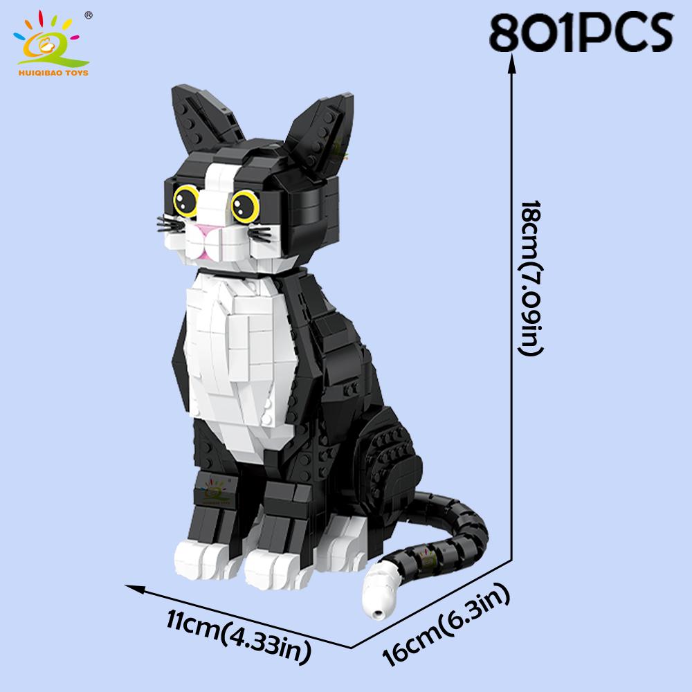 Non-Toxic Black And White Tabby Cat Model Building Block Moc Pet Animal Series Mini 12Mm Brick Toy For Children Home Decoration