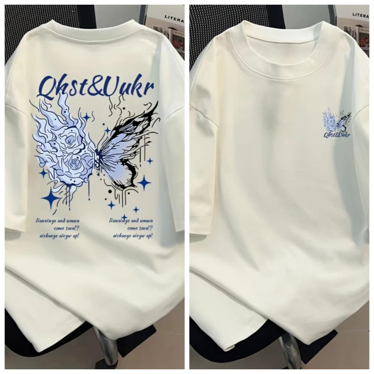 

2026 Fashionable new Unisexs colorful butterfly print comfortable and breathable Comfortable and loose Unisexs and Womens Tshirts 4XL