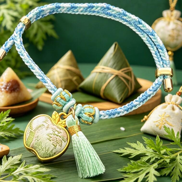 Handmade Five-Color Rope Bracelet with Zongzi Pendant - Adjustable Red Rope for Children