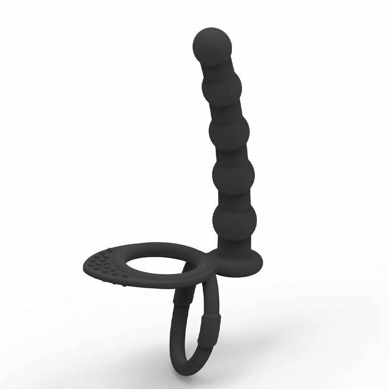 Black Double Penetration  Ring Strapon Anal Beads Dildo Butt Plug Strap Ons