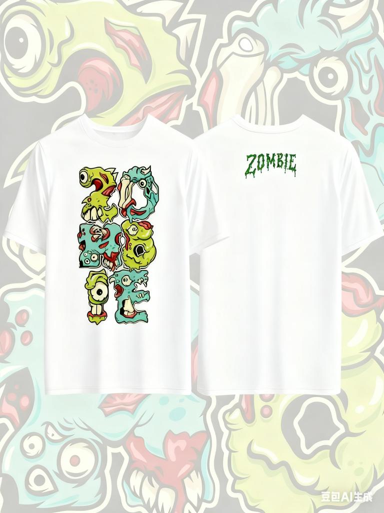 ZOMBIE Printed Pure Cotton Tshirt for Men and Women Dark Fun Style Short Sleeved Oversized Fashion Street Summer Gothic Tees