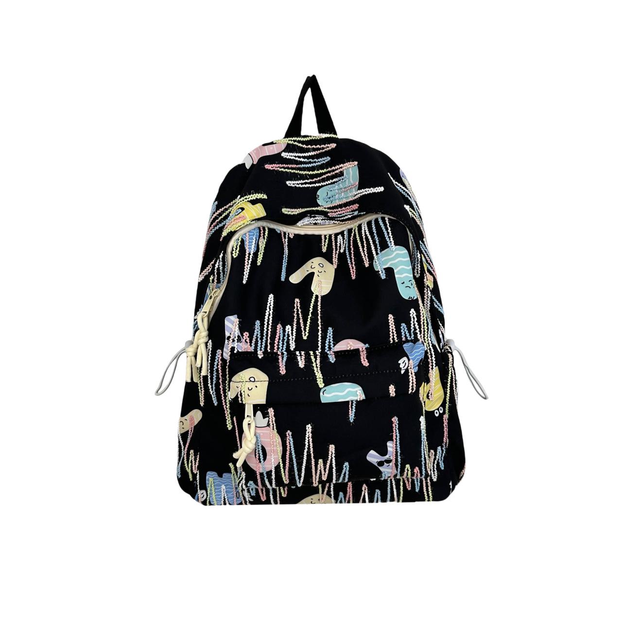 

Женский рюкзак большой вместимости с милым принтом - Универсальная университетская наплечная сумка Without pendant чёрный