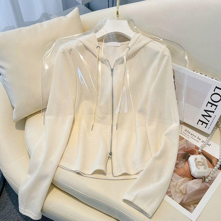 2023 Korean Style Women's Slimming Short Hooded Sweatshirt with Double-Headed Zipper