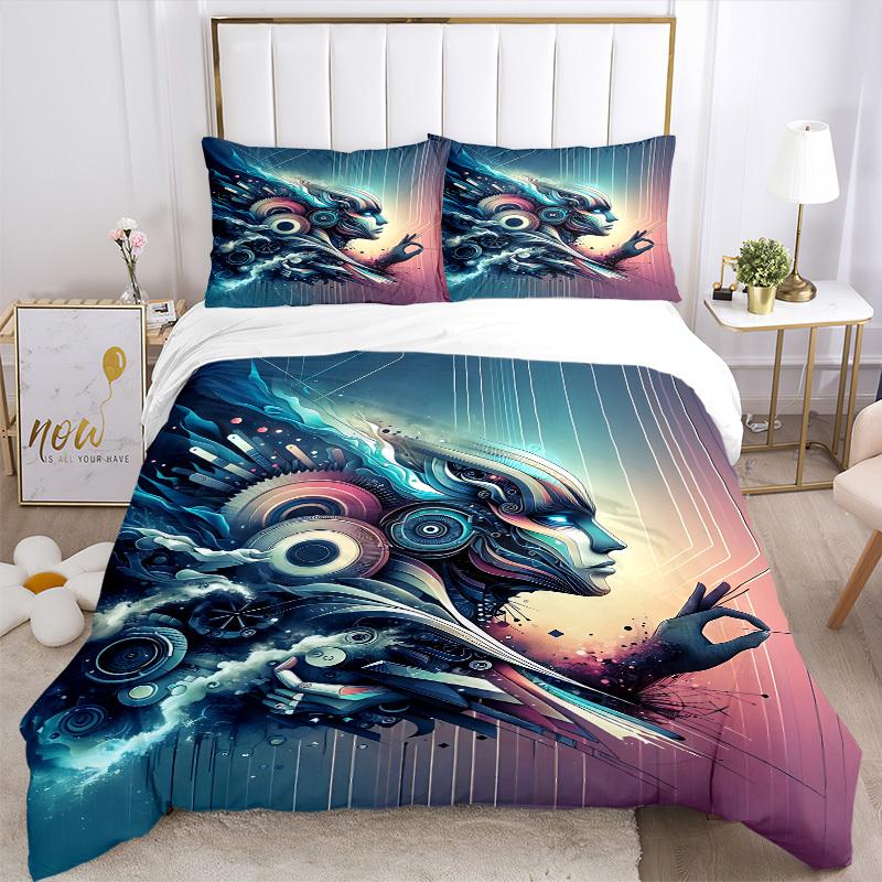 3pcs Cyber Mechanical Pattern Bedding Set, Includes 1 Comforter + 2 Pillowcases, Without Pillow Inserts, Soft Comfortable, Lightweight Breat