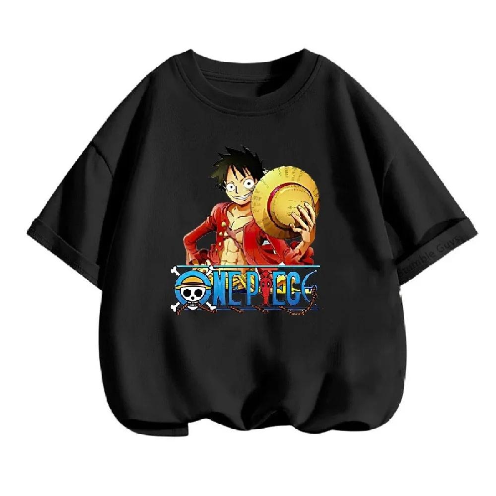 

3-14 лет Детская Аниме Футболка One Piece Футболки Луффи для мальчиков Одежда Футболка для девочек Короткий рукав Мода Подростковые Топы Футболка S чёрный
