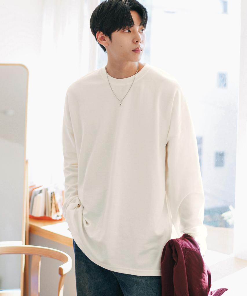JEMUT Oversized Layered Long T-Shirt Cream Kjlt2153