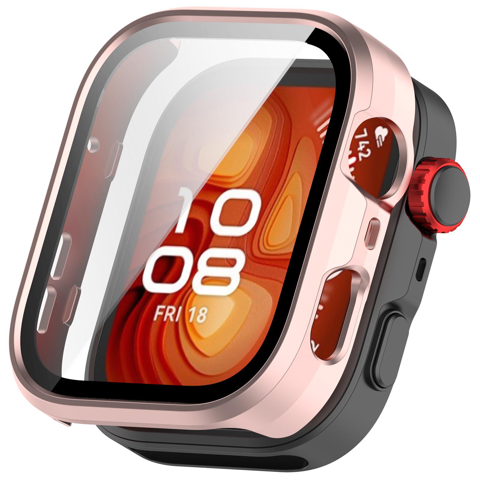 

Закаленное стекло+чехол для Huawei Watch Fit 4/4 pro Всесторонняя защита экрана Жесткий ПК бампер Чехлы для часов для Huawei Watch Fit 4 For Huawei Fit 4 розовый