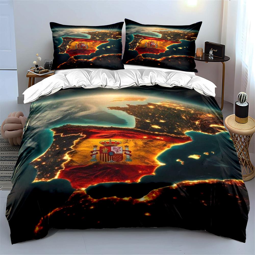 Spain Map Nightlight Design Bedding Duvet Cover Set Duvet Cover Pillowcases Home Decor (1 * Duvet Cover 2 * Pillowcases, without duvet insert)