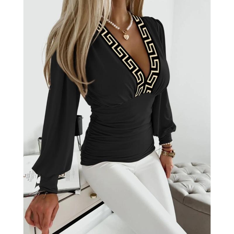 HNXC Women's Fashion Casual Long Sleeve V Neck Blouses & Shirts