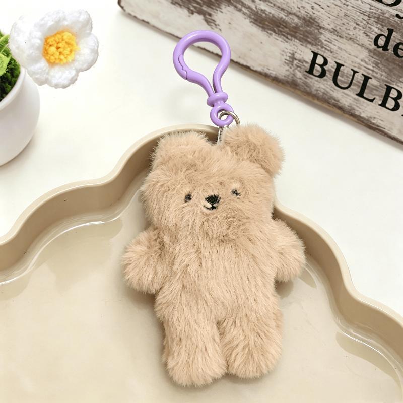 Cute Fluffy Bear Bunny Plush Keychain Soft Cartoon Animal Doll Pendant for Backpack Handbag Decor Kids Birthday Gift