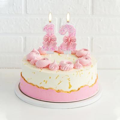 Birthday Candle for Cake 1 Candle - Pink Glitter with Bowknot Happy Birthday Candle Cake Topper Decoration for Birthday Party