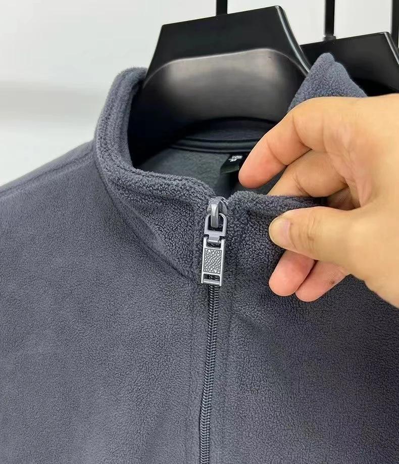 Men's Fleece Hoodie Thicken Standing Collar Zipper Cardigan Jacket Street Warm Outerwear