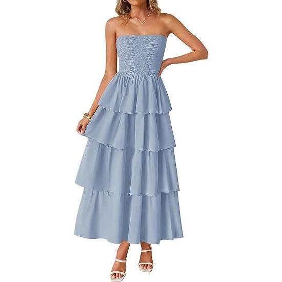 European and American women's clothing popular sleeveless off-the-shoulder pleated layered tube top long vest skirt