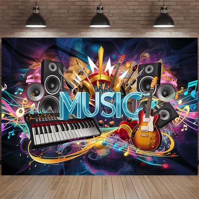 Bunte Musikinstrumente Tastatur Gitarre Lautsprecher Noten Wandteppich Lebendige Konzert Wandkunst WohnzimmerDekoration RockBand Hintergrund