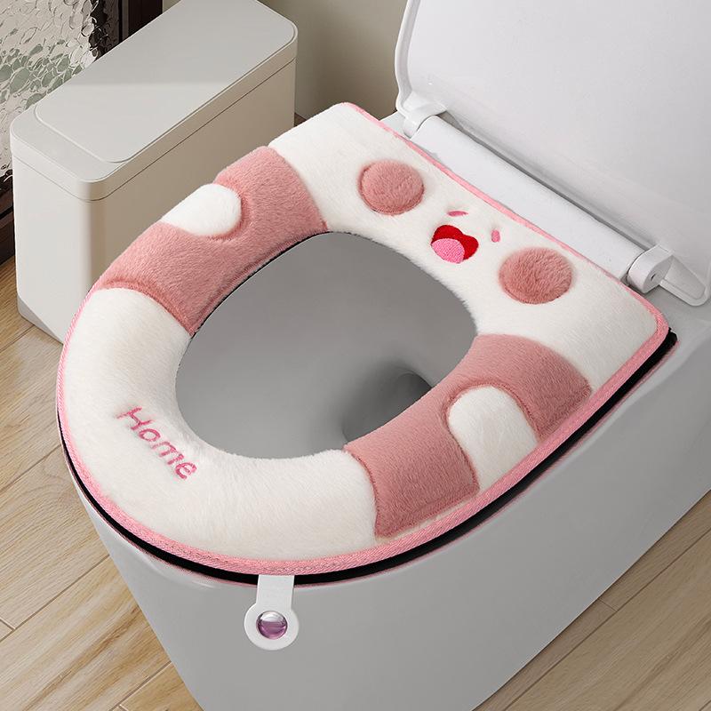 Handle toilet seat household sticky zipper seat seat seat seat winter toilet cover embroidered toilet cover