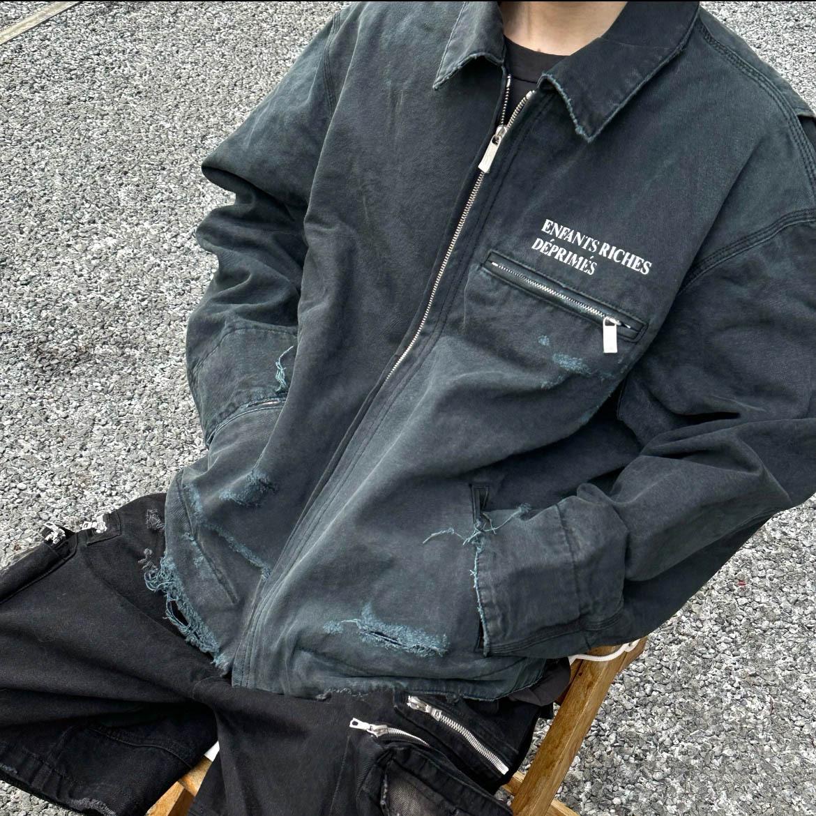 ERD CRAZY Меланхоличная Мужская Джинсовая Куртка Второго Поколения Модная Стиранная Рваная Свободная Small темно-синий