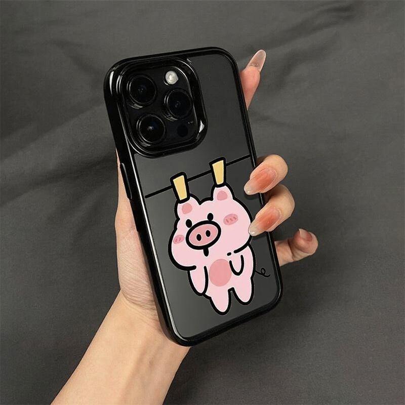 

Piggy Phone Case Black Frame for Apple 11, 12, 14 Pro, 15, 16 Pro, 17 Pro Max, Acrylic Apple 17