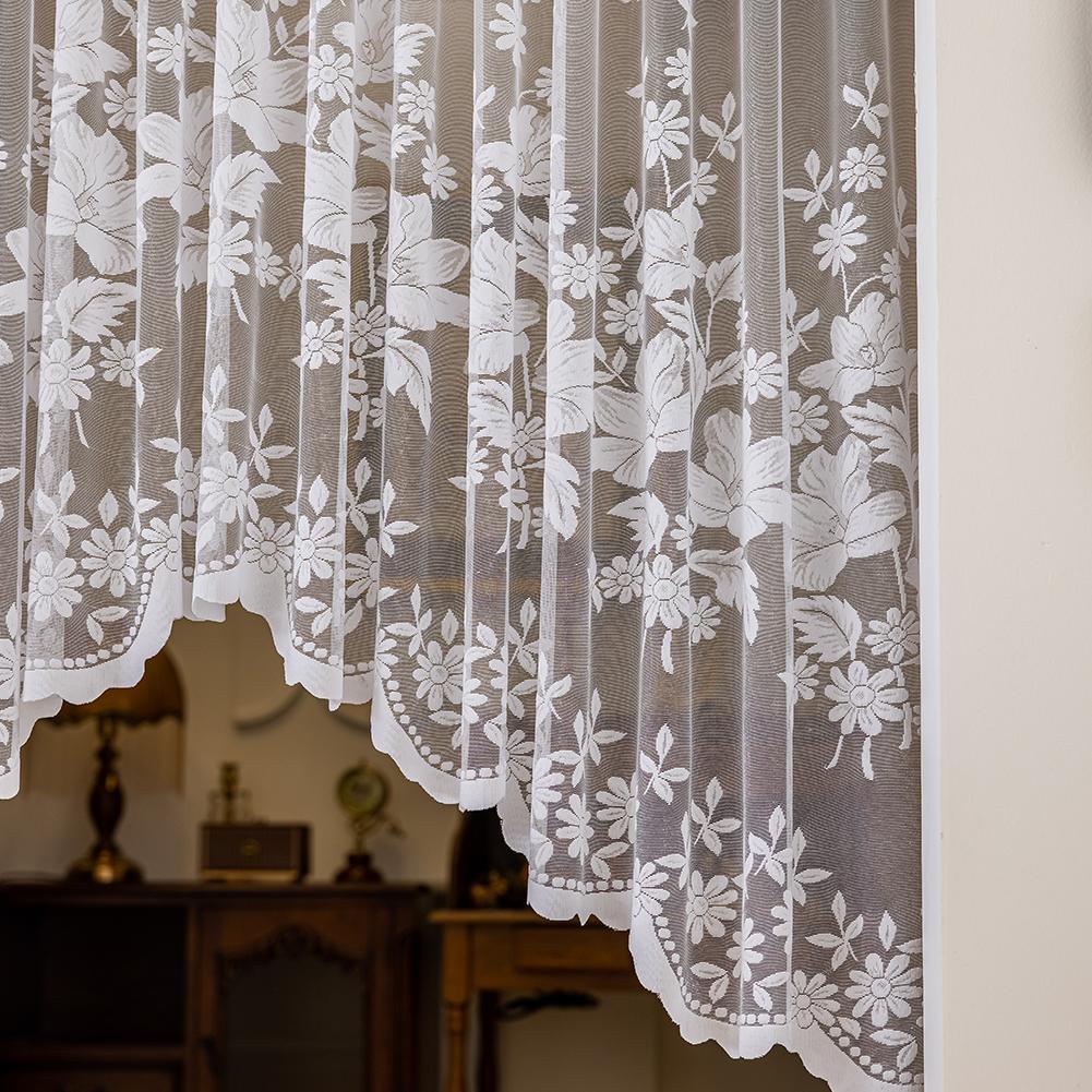 1PC Nuan Series White Floral Lace Window Valance Vintage Embroidered Sheer Curtain for Living Room Bedroom Home Decor