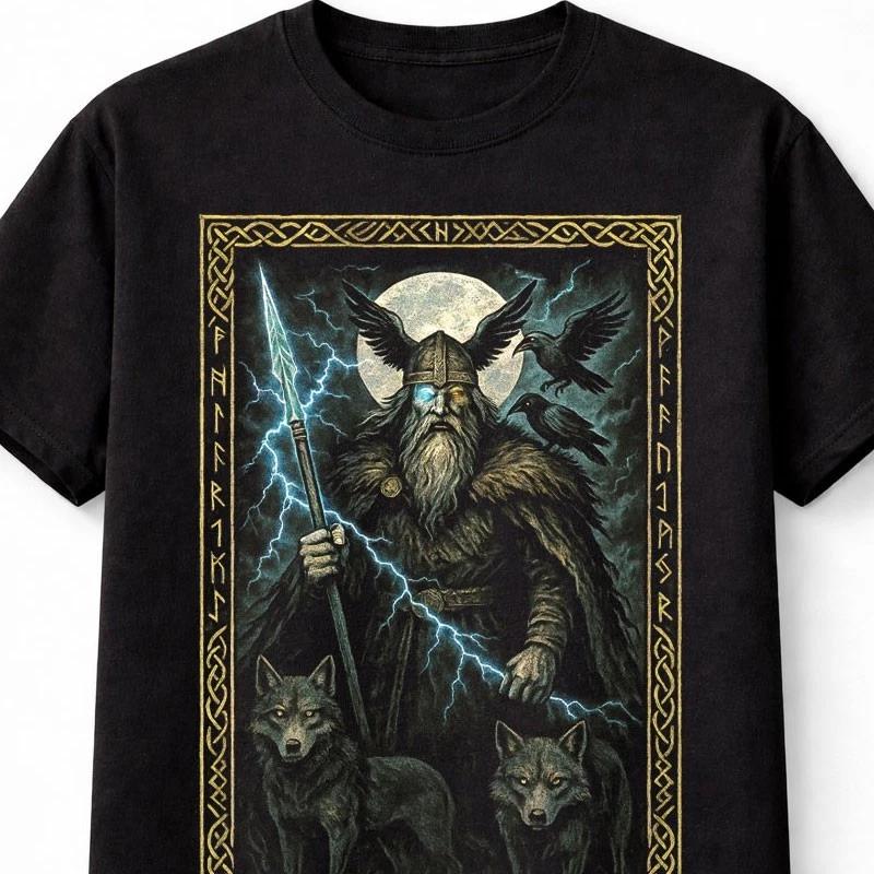 Odin Viking Norse Mythology Raven Wolf Graphic Unisex TShirt S