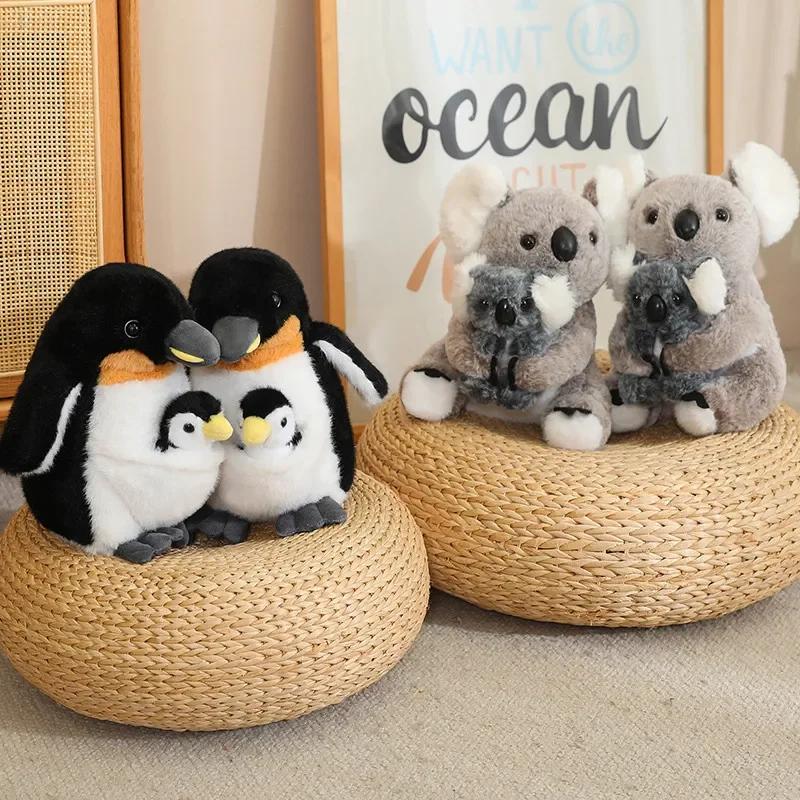 Muñeco de Peluche Artificial Creativo de Animales Madre e Hijo Koala Pingüino Bolsa de Cría Juguete de Peluche Regalo de Cumpleaños de 25CM
