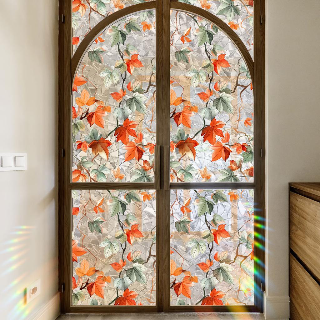 Xc3047 Fresh And Retro Flower Vine Maple Leaf Sunshine Colorful Static Glass Sticker Double-Sided Visual Decoration