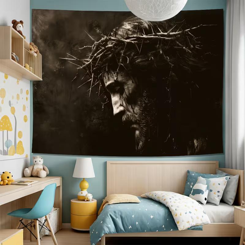 2D Christian Faith Tapestry Jesus Crown of Thorns Home Background Decor