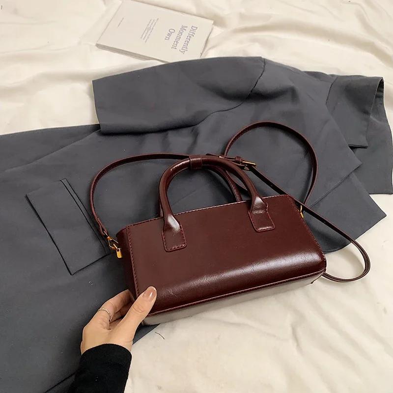Winter PU Leather Small Square Crossbody Bag for Women Top-handle Shoulder Handbag with Short Handle