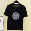 Chinese Style Ice Silk Sweater for Women New Summer Women's Thin Short-sleeved T-shirt Chinese Style Round Neck Top