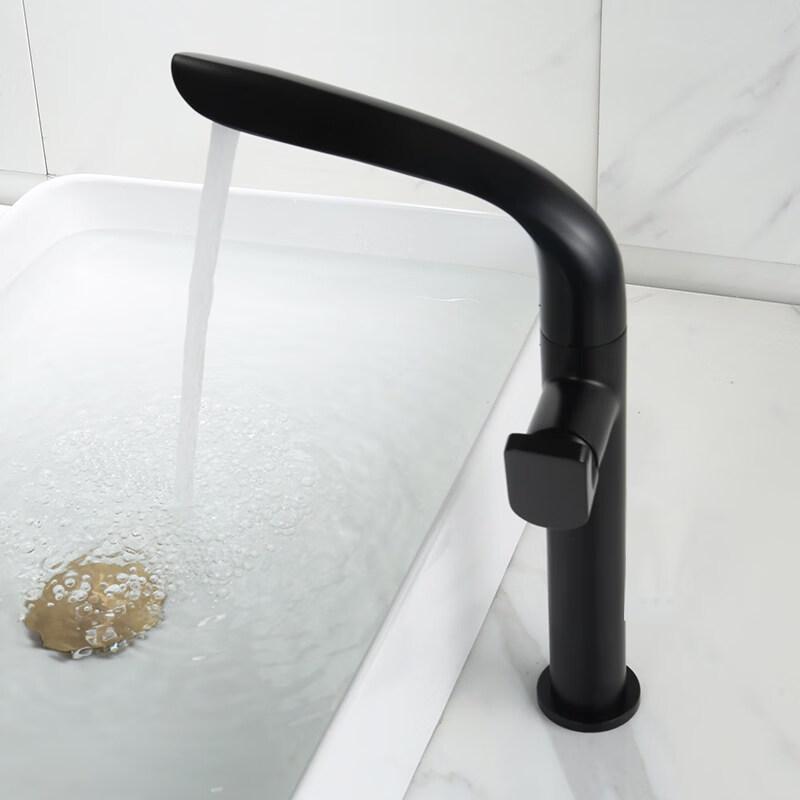 TLXT Leaf Design Black Tall Basin Faucet