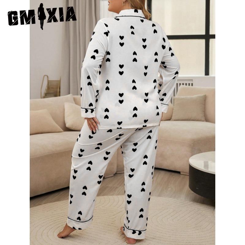 GMXIA Pajamas Women's Cardigan Long-sleeved Trousers Homewear Plus Size Two-piece Set