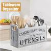 Cutie de Depozitare Tacâmuri din Lemn Masiv cu Aspect Distresat pentru Cuțite, Furculițe și Bețișoare - Organizator de Masă pentru Restaurant