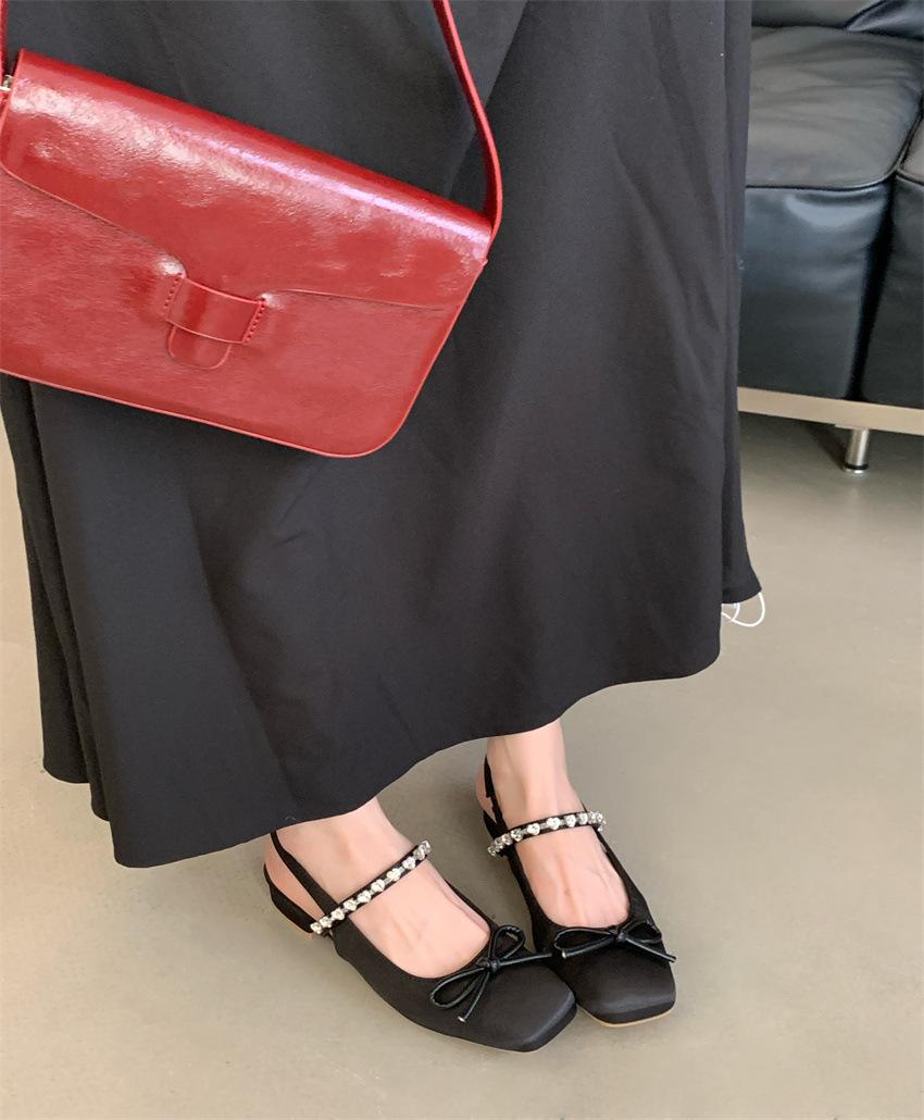 ~ Xiaoxiangfeng back empty single shoes thick heel summer beautiful rhinestone word with Mary Jane bag head sandals women 35