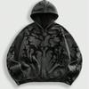 Oversized Hooded Sweatshirt With Skull Print Streetwear Unisex Loose Fit Casual Top