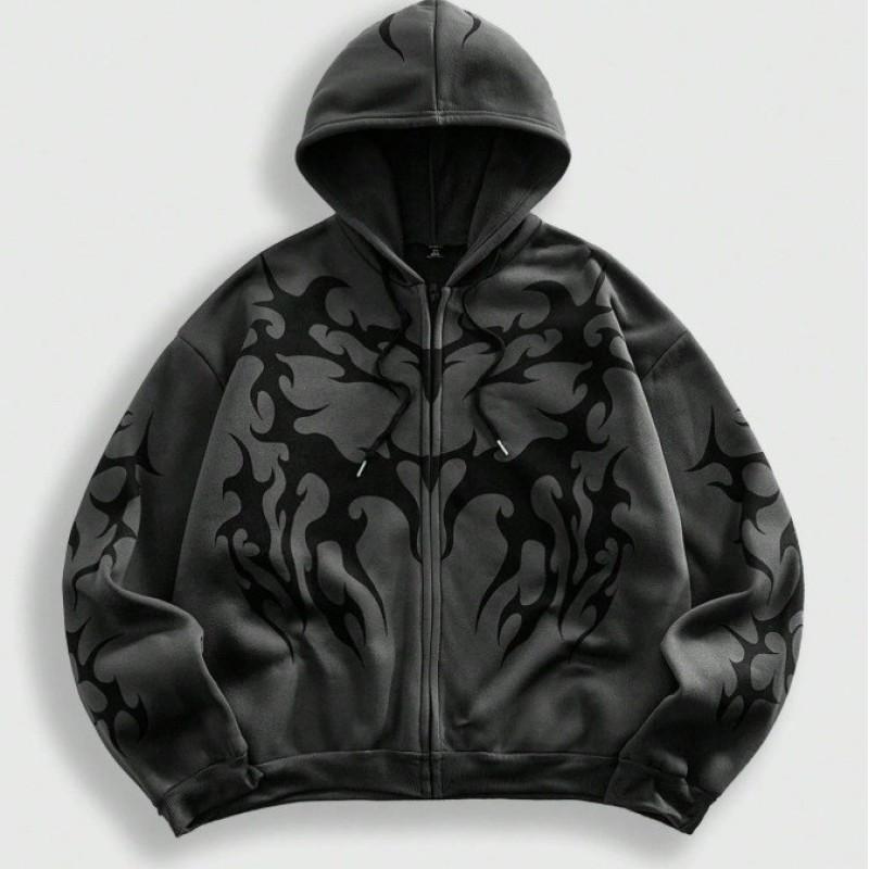 Oversized Hooded Sweatshirt With Skull Print Streetwear Unisex Loose Fit Casual Top