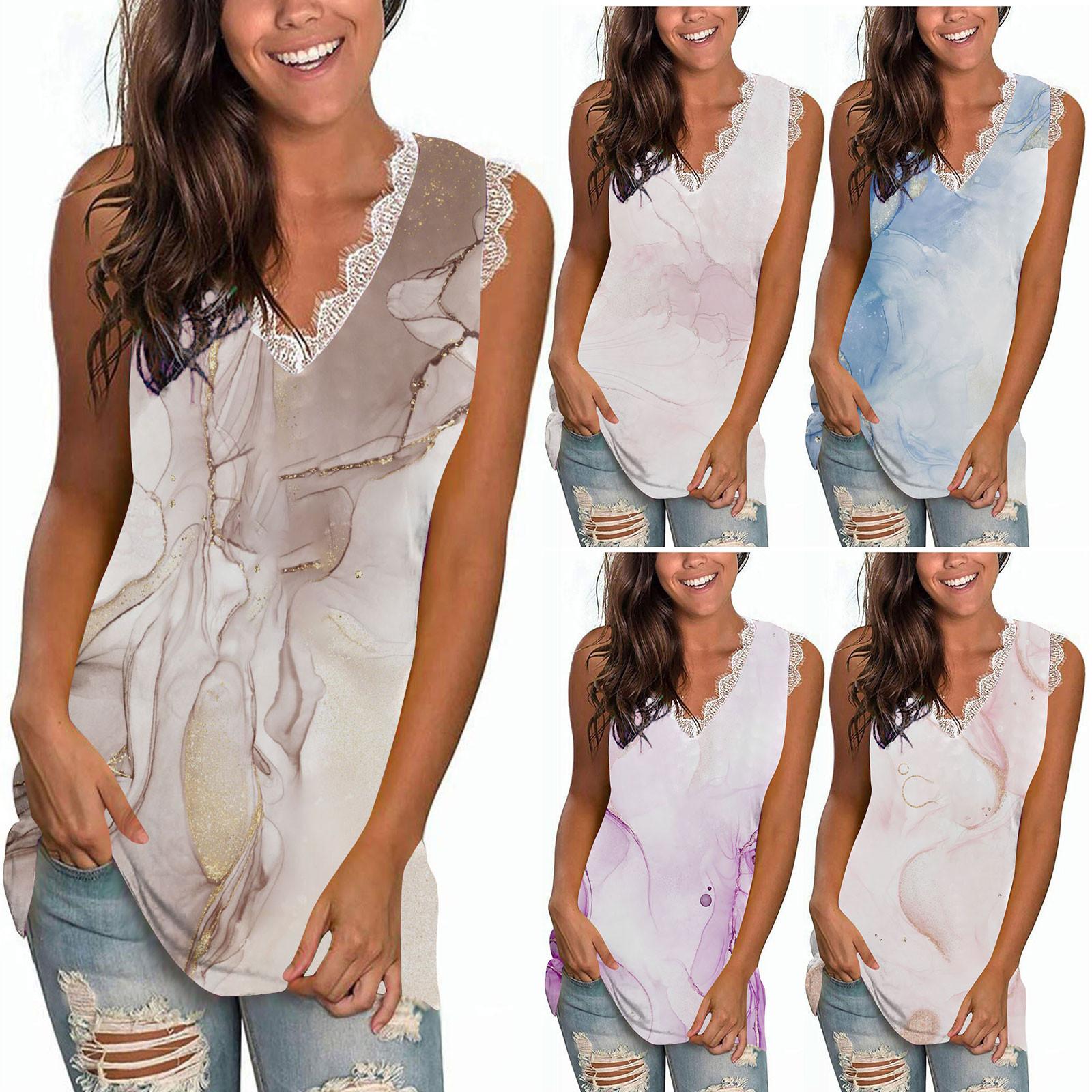 

Женские свободные футболки без рукавов с v-образным вырезом, кружевные пуловеры, майки