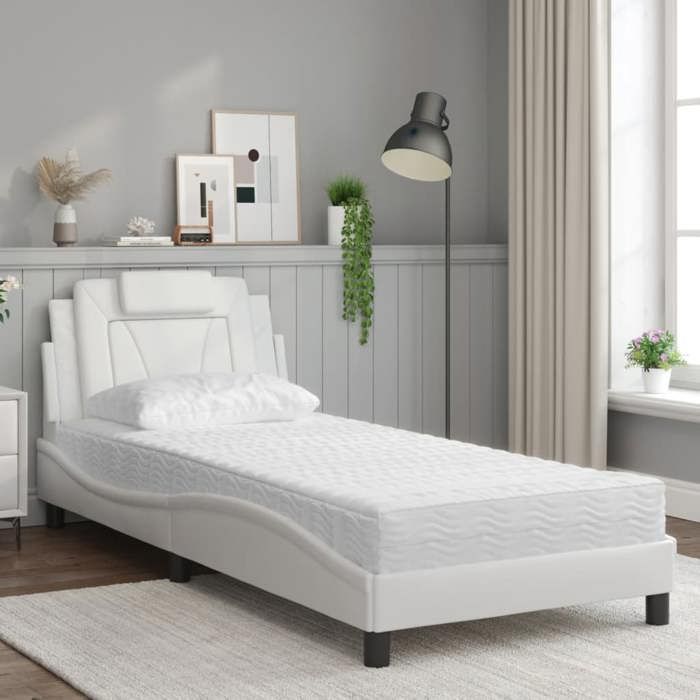 VidaXL Lit avec Matelas, Lit Rembourré avec Coussin de Tête de Lit, Lit Simple, Lit Adulte, Meuble de Chambre à Coucher 3208769