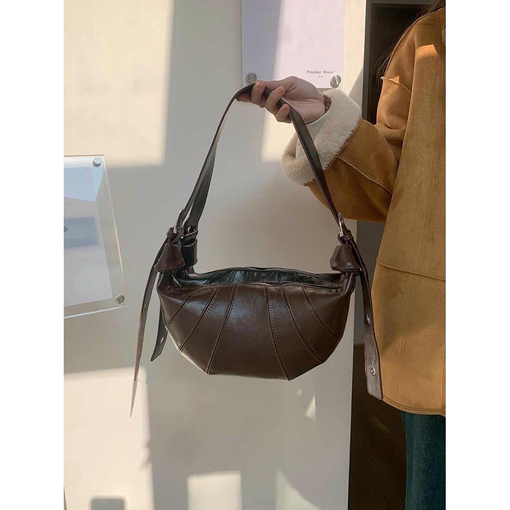 IELGY Retro Coffee Color Underarm Croissant Fashion All-Match Cross-Body Dumpling Bag