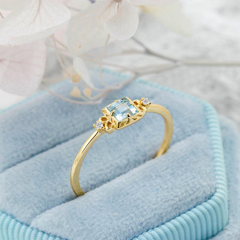 LAMOON Wedding Engagement Ring For Women Natural Aquamarine Gemstone Rings S925 Silver Gold Plated Fine Jewelry Exquisite Bijou