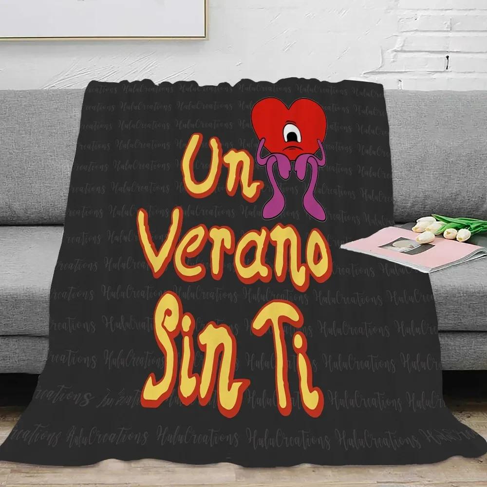 Canvas Painting Blanket Bad Bunny Un Verano Sin Ti Flannel Blankets Pop Music Album Star Warm Throw Blankets for Travel Bedding