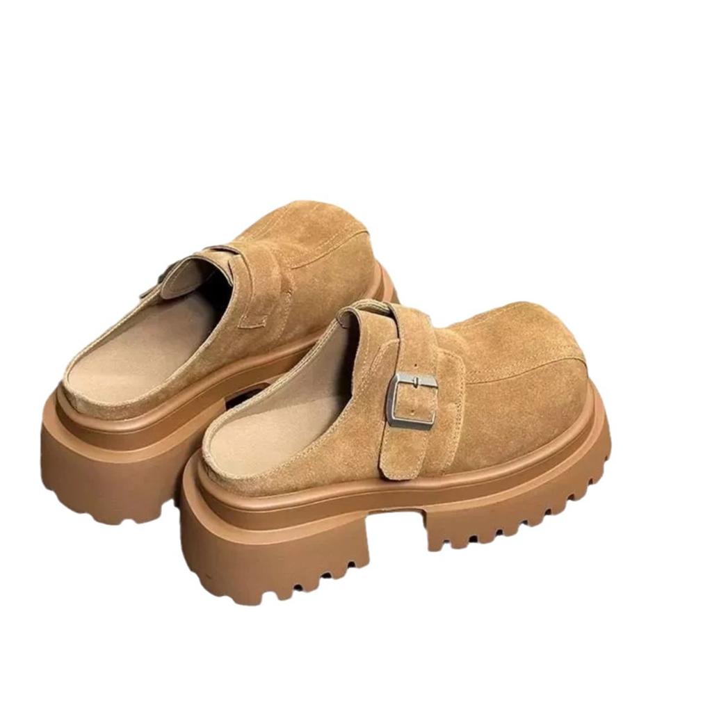 Papuci mat cu cap mare, cu talpă groasă, îmbrăcăminte pentru femei, cizme de zăpadă retro versatile, geantă pentru creșterea în înălțime pentru bărbați mici, pantofi de bumbac jumătate-papuci