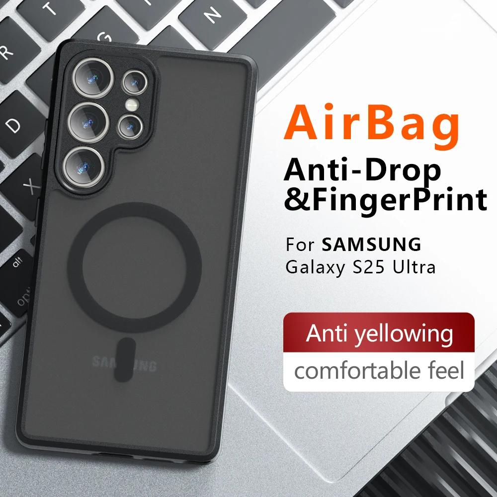 Pro Magsafe magnetický bezdrátový nabíjecí kryt Pro Samsung Galaxy S25 Ultra Plus S25Ulra 5G Nárazuvzdorný matný zadní kryt Coque