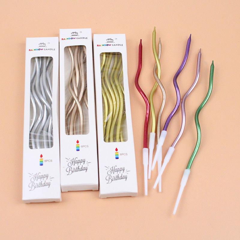 Birthday Cake Gold-plated Colorful Retro Curve Thread Candle Creative Party Baking Gradient Color Curved Candle